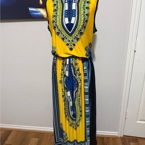 Ashley Stewart Vibrant Yellow and Blue Maxi Dress